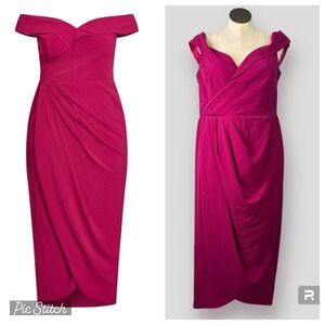 City Chic Ripple Love Off the Shoulder Maxi Dress in Rosebud Tulip Hem Size 18